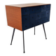 Vintage workshop furniture with 15 blue drawers.