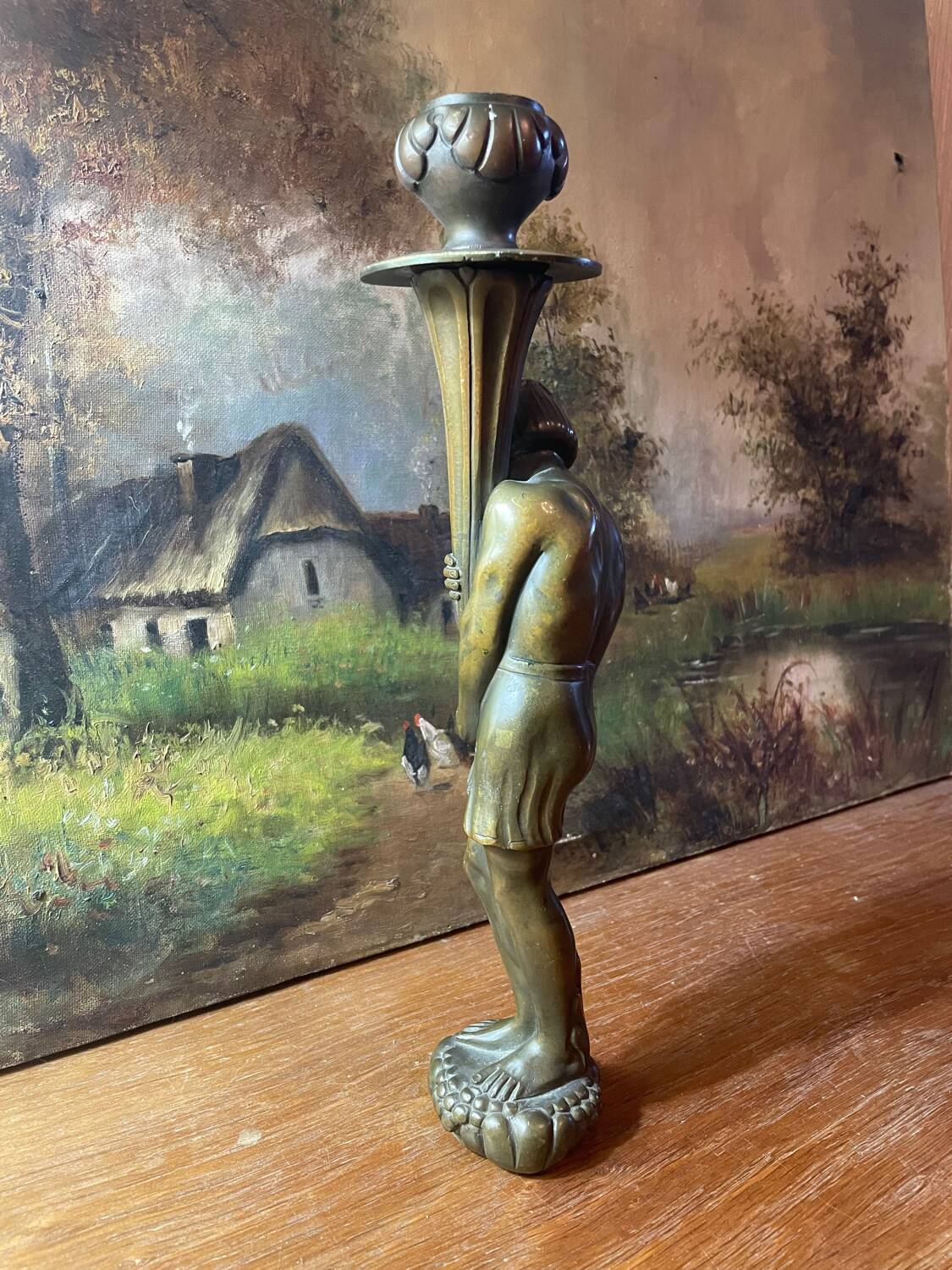 Art deco bronze candle holder