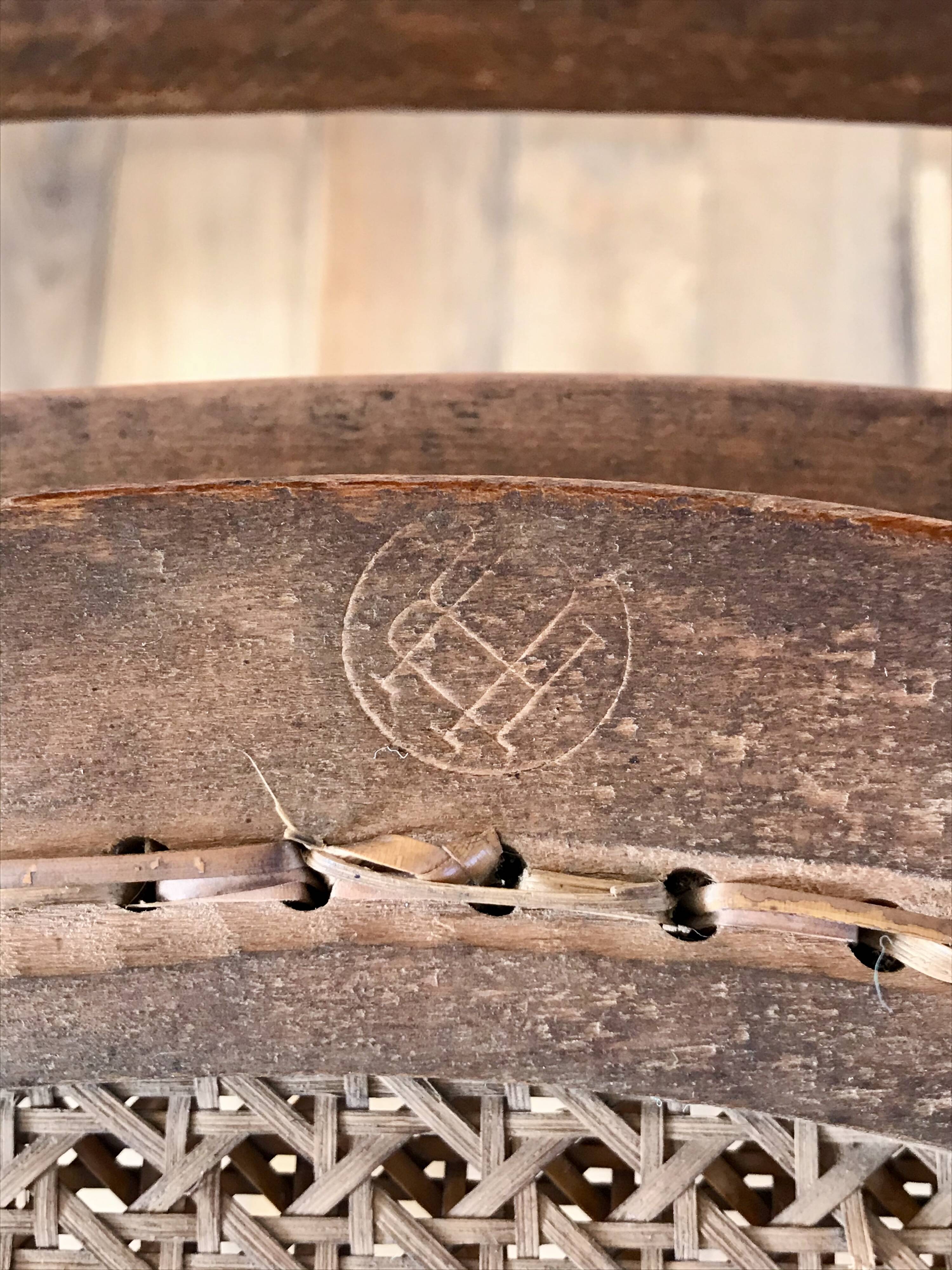 set of 4 bistro chairs in turned wood and canework stamped early 20th century