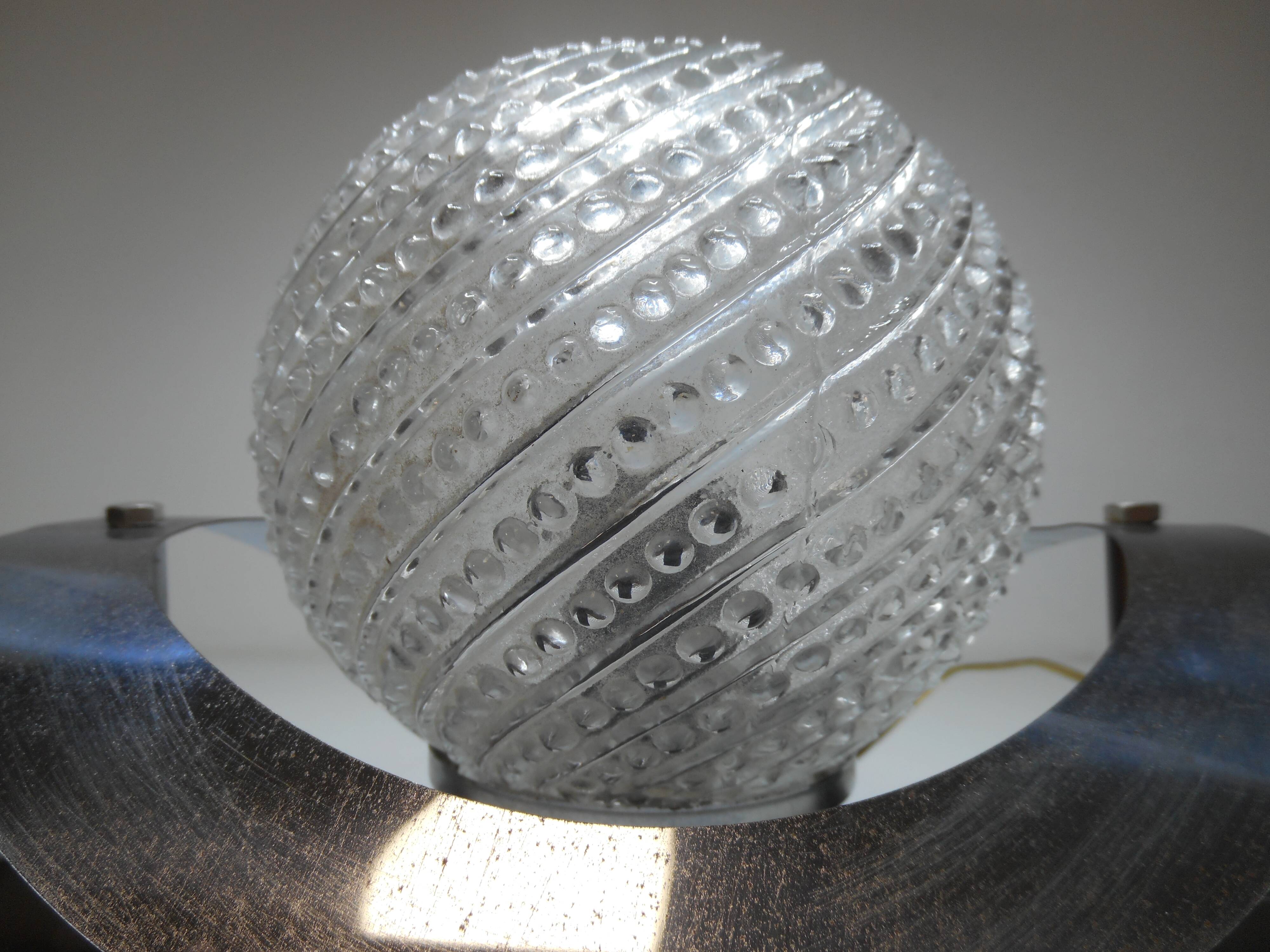 Ball molded glass and vintage chrome metal wall lamp