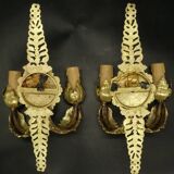 Pair of Empire style mascaron wall lights from early 1900s - gilded bronze