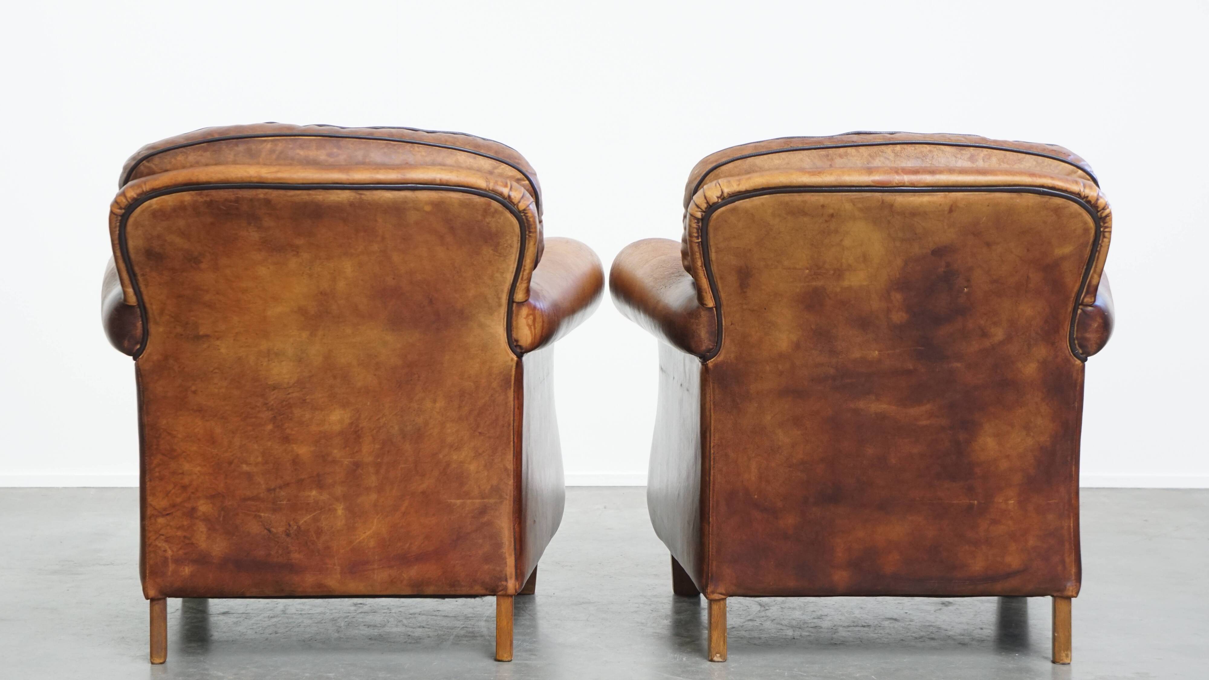 Set of 2 sheepskin leather armchair in English style