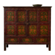 Antique Japanese Wooden Sideboard with Hand-Painted Floral Decorations