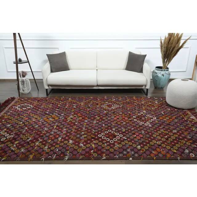 1970s Vintage Turkish Oushak Handmade Wool Cotton Red Area Rug 182x288
