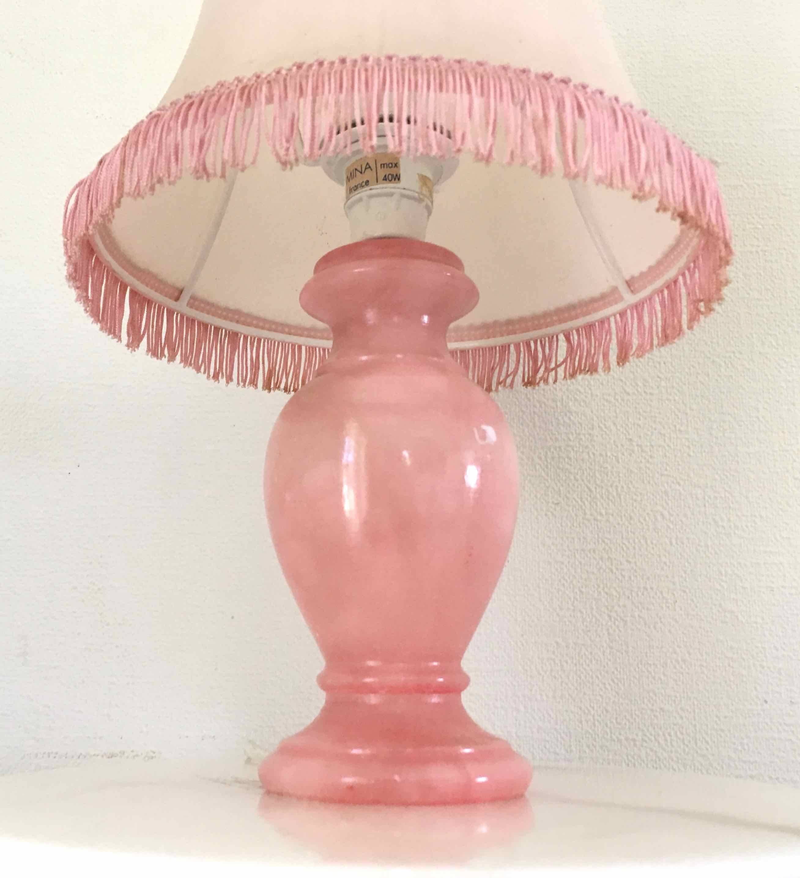 Vintage pink alabaster bedside lamp