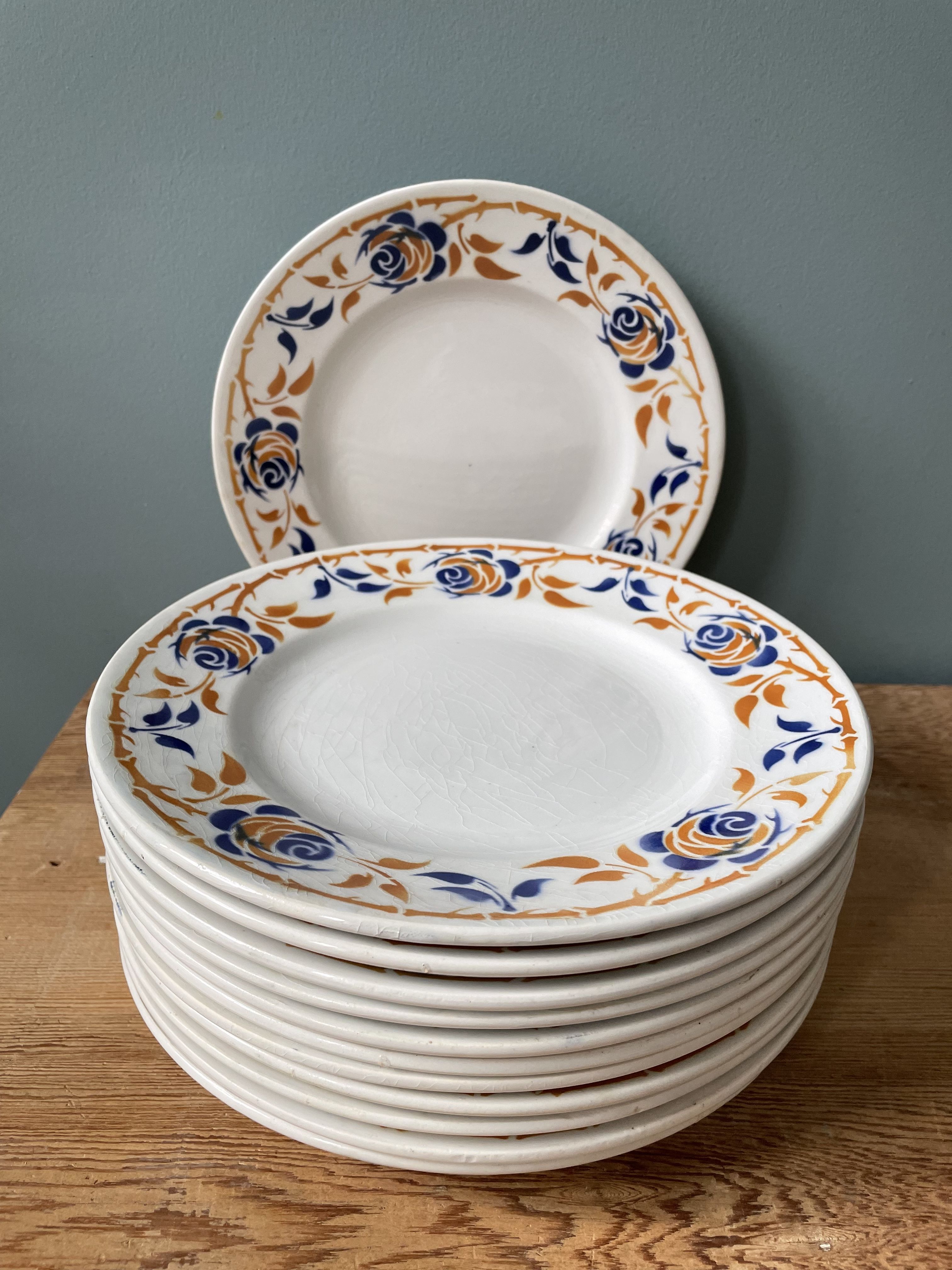 Set of 12 flat plates Terre de Fer in earthenware Moulin des Loups and Hamage, Dijon model