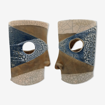 Pair of ceramic face vases