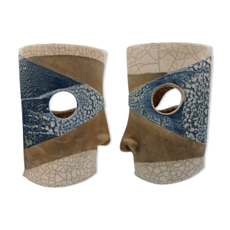 Pair of ceramic face vases