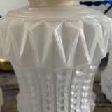 Set of three vintage electrified white glass pendant lamps with new