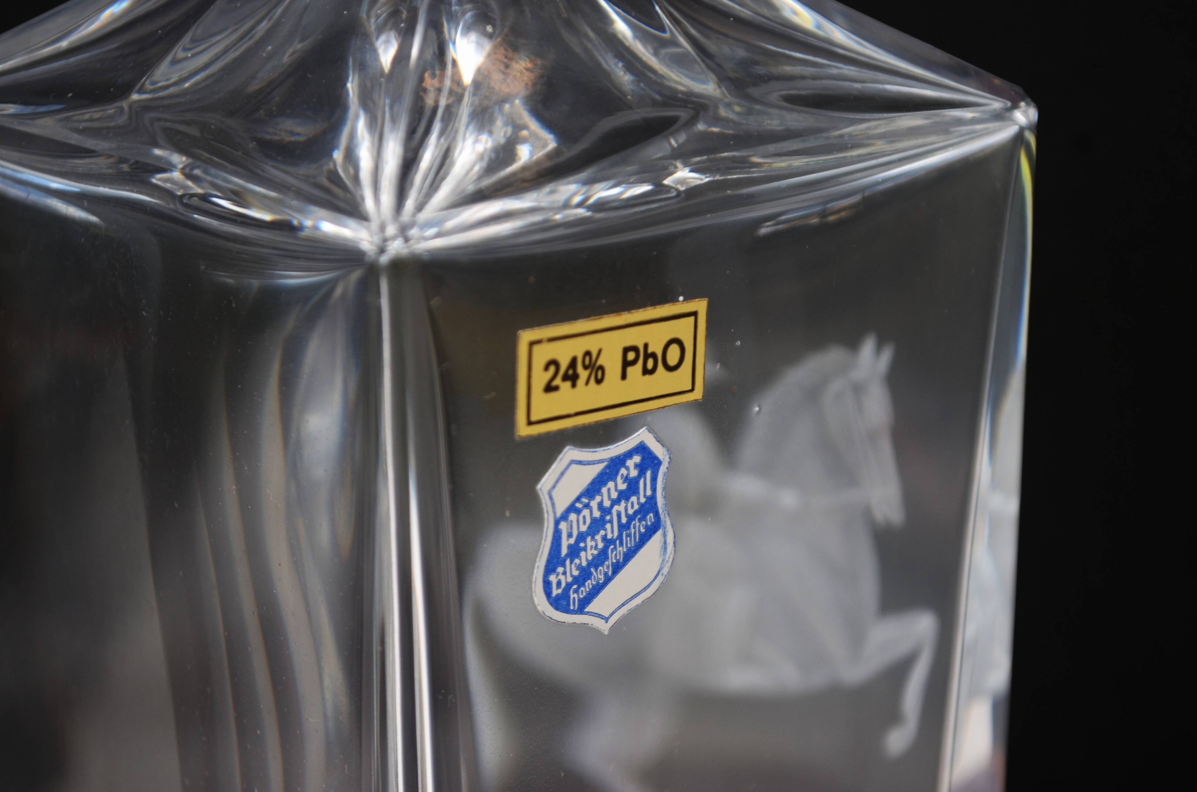 Vintage Mid Century Whiskey Square Engraved Jockey Decanter Lead Crystal