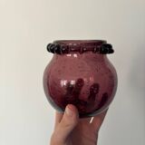 small purple ball vase in vintage bubbled glass signed biot
