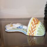 Holy water font in polychrome high-fire earthenware from Islettes, 18th century