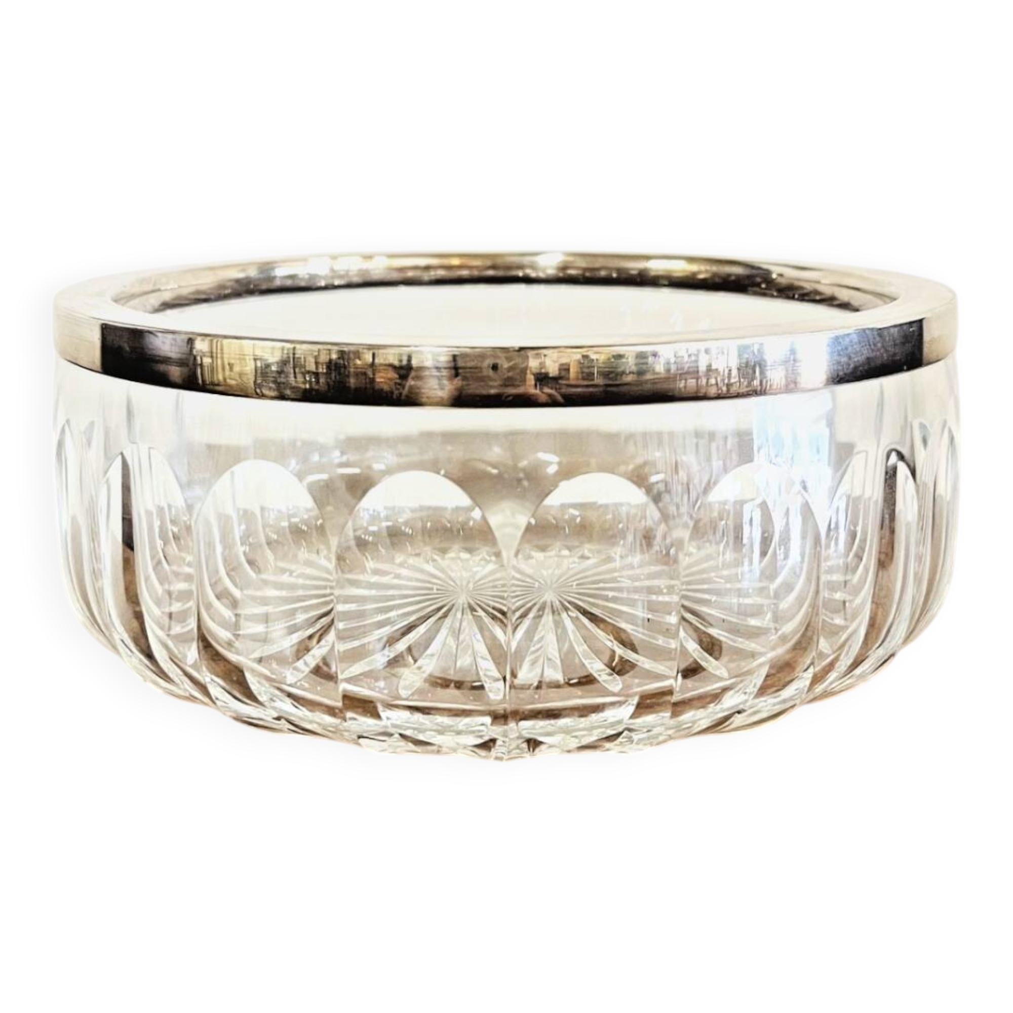 Jezler 800 Cut Crystal and Silver Fruit Bowl