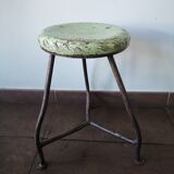 Vintage tripod stool, industrial style wood and metal