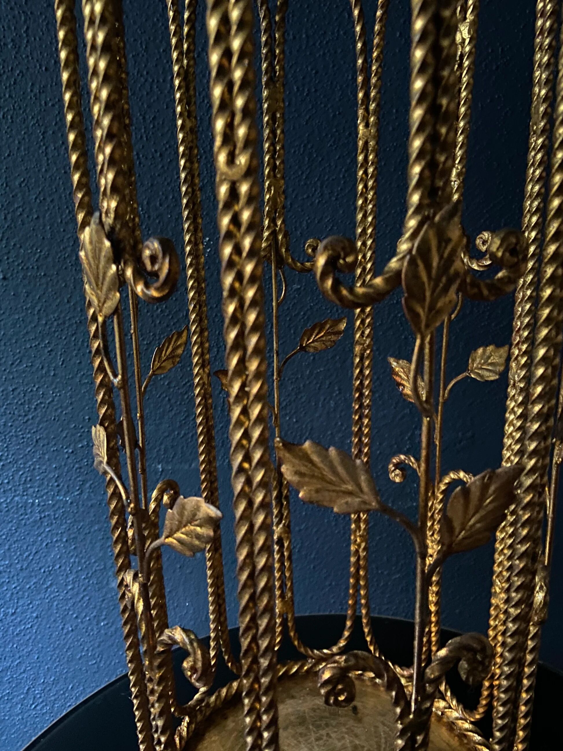 1960s brass rope umbrella stand with leaves