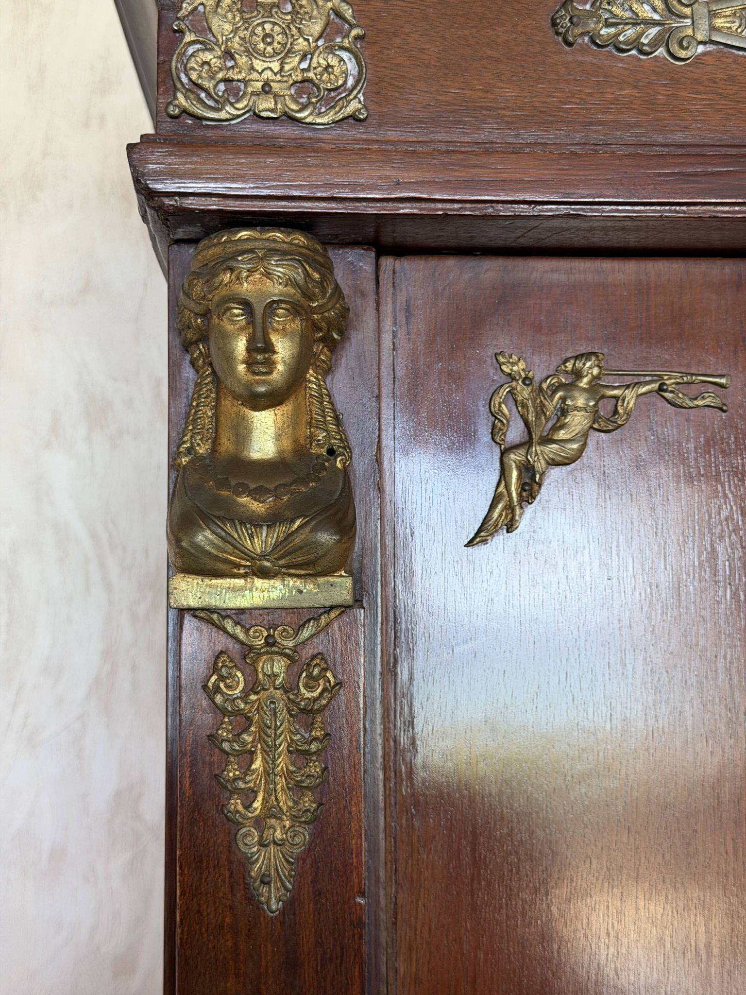Large antique library from the Empire/Napoleon III period in mahogany and gilded bronze.