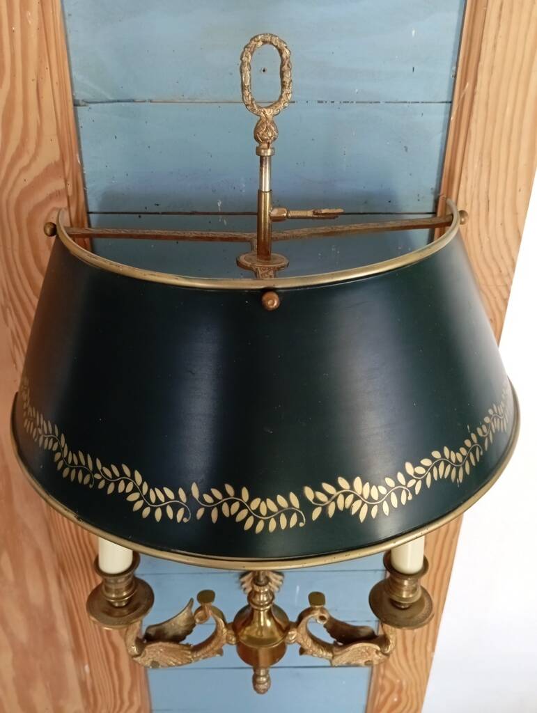 Pair of bronze and sheet metal hot water bottle wall lights