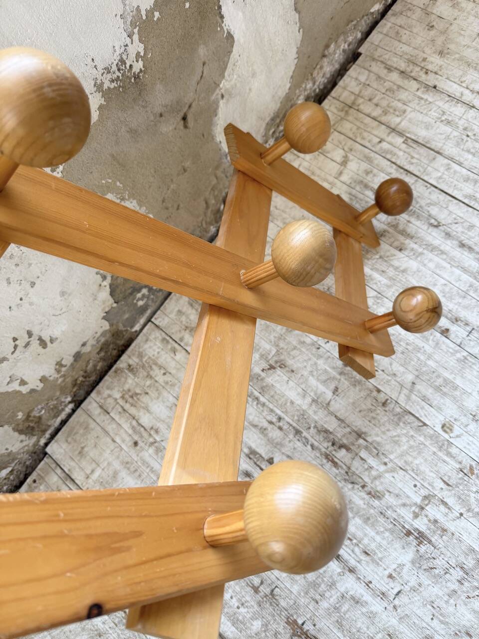 Pine wall coat rack 1980