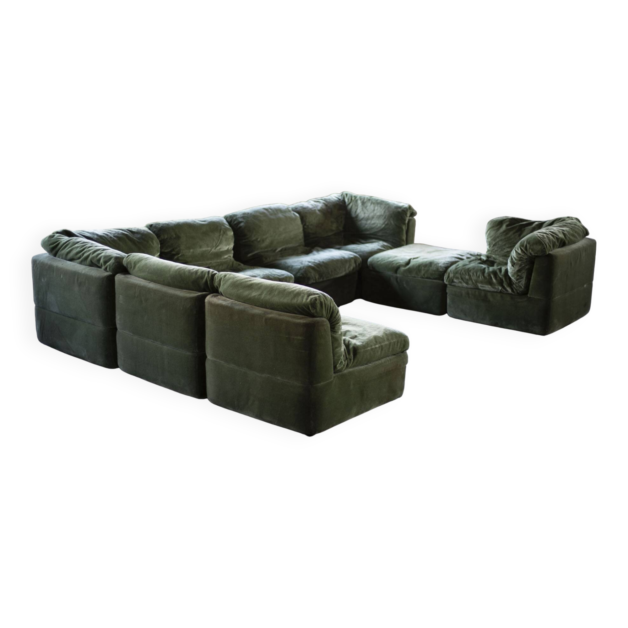 8-piece modular sofa in green velvet, Germany, 1970s