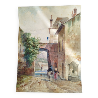 Dessin aquarelle Auguste martin (1828 - 1910 )