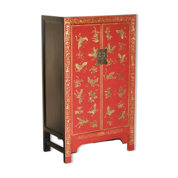 Antique Chinese butterfly side table, lacquered and hand-painted.