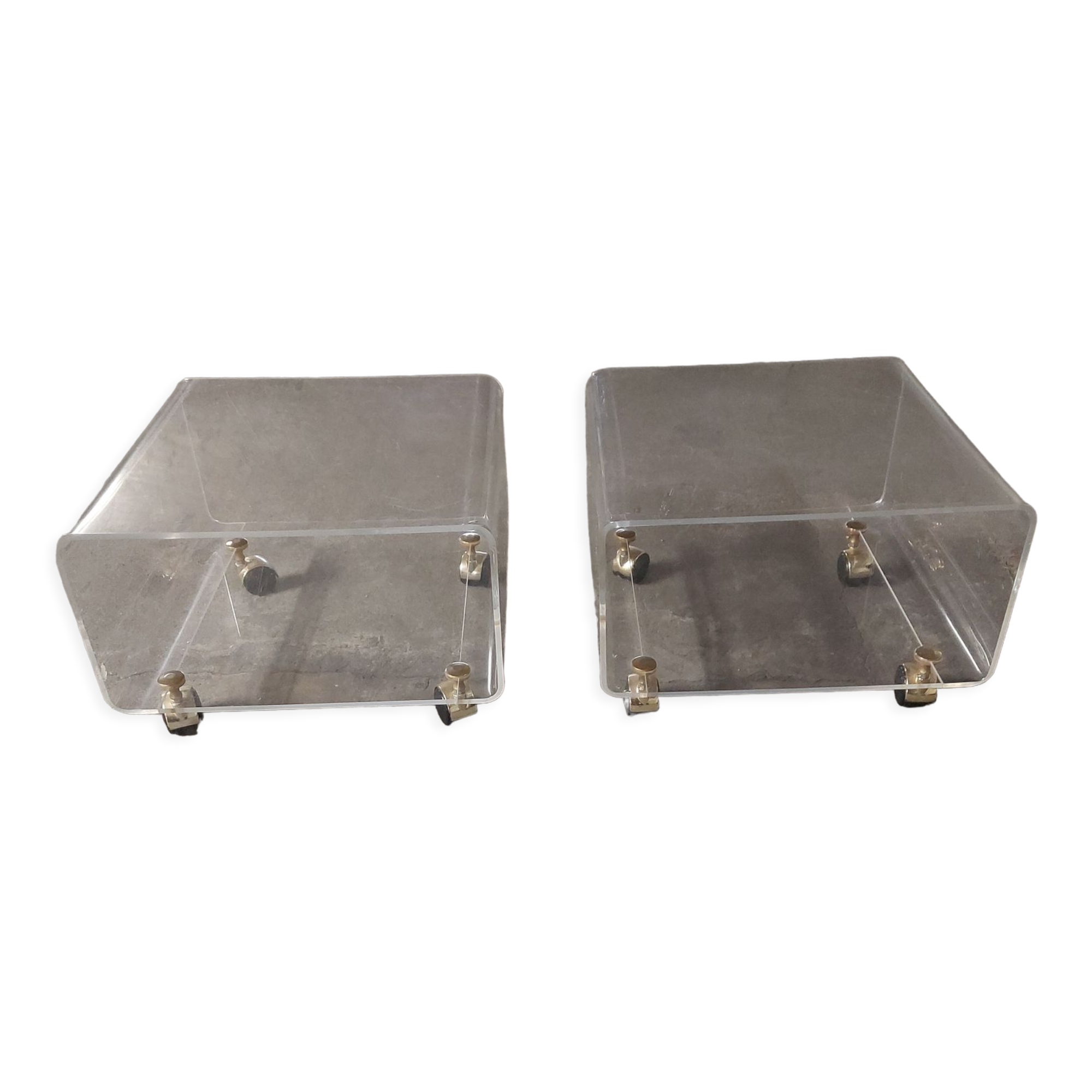 Set of two bedside tables, plexi sofa end, David Lange