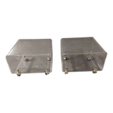 Set of two bedside tables, plexi sofa end, David Lange