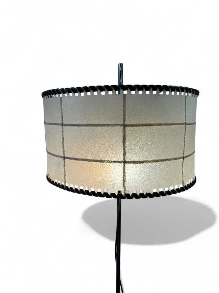 Vintage floor lamp with parchment and leather shade, 1960s