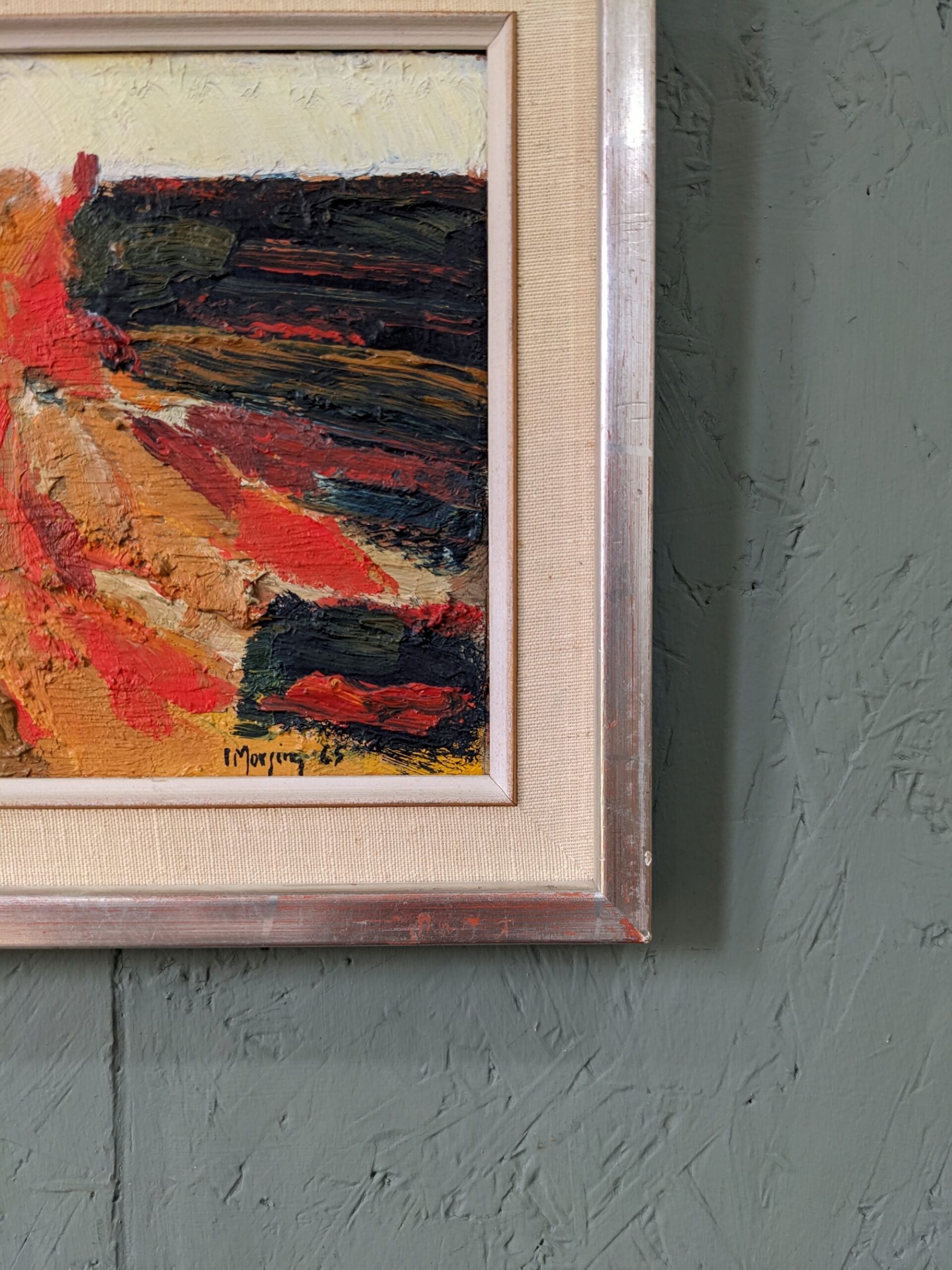 1965 Mid-Century Modern Swedish "Connection", Abstract Framed Oil Painting by Ivar Morsing