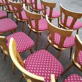 Set of 20 vintage wooden bistro chairs with cushions, year 7