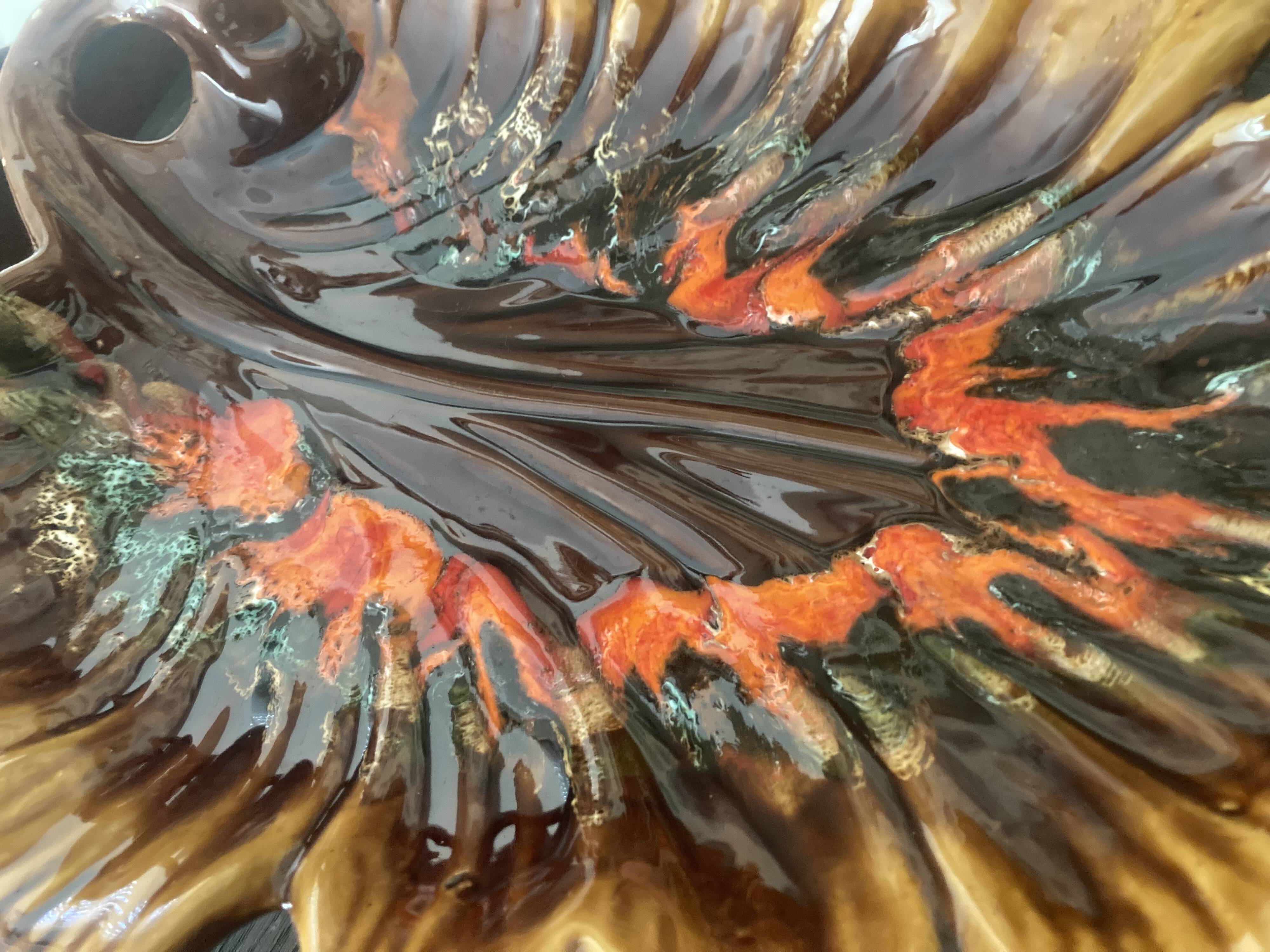 Vintage serving dish in glazed terracotta signed Vallauris