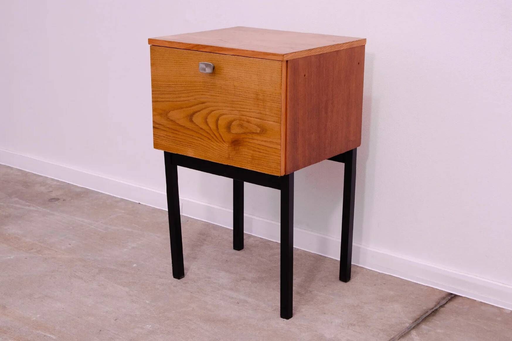 Mid-century bedside table by UP Závody, walnut nightstand with storage