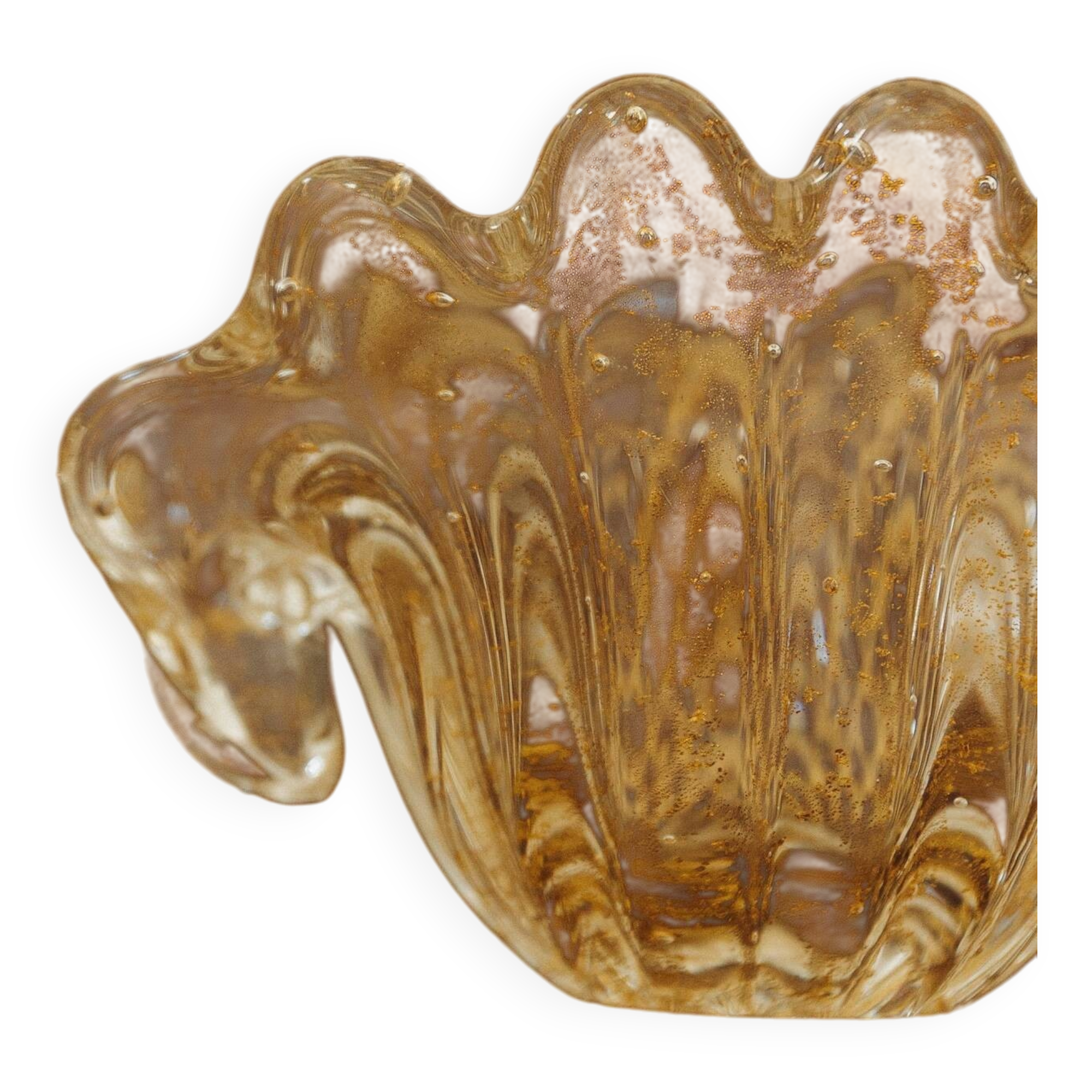 Centre de table en verre de Murano clair à poudre d’or, XXe siècle