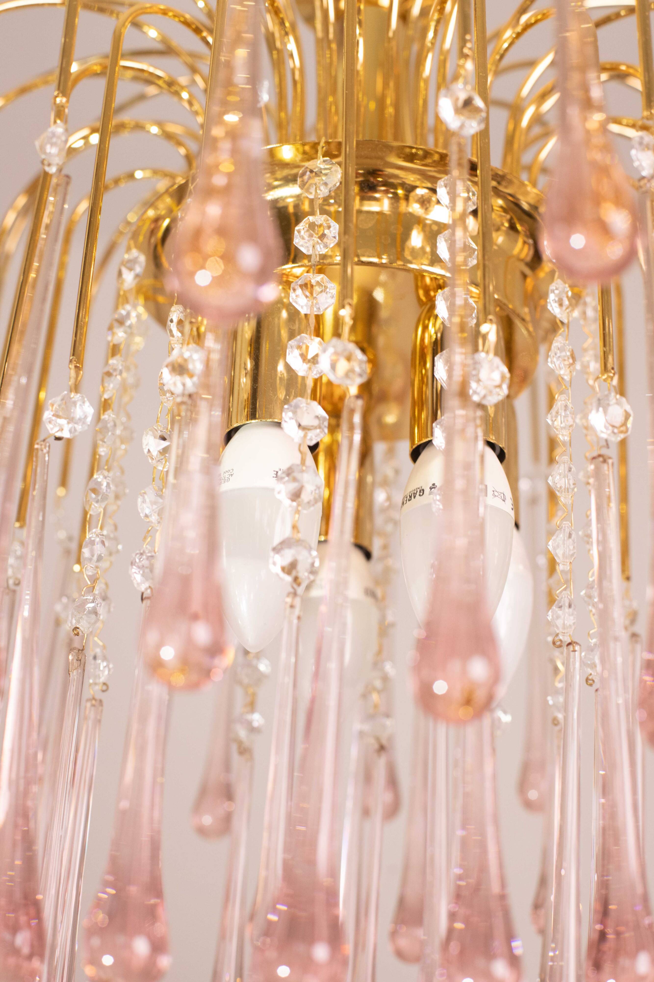Lady Michelle, Large Size Pink Drops Murano Glass and Crystal Chandelier, 1
