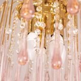 Lady Michelle, grand lustre en verre de Murano et cristal à gouttes roses, 1
