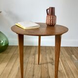 Tripod wood veneer side table 50-60s