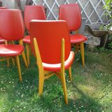 Set of 6 chairs in wood covered with red skai