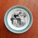 Assiette ancienne à dessert vintage avec dessin et phrase "la natation"