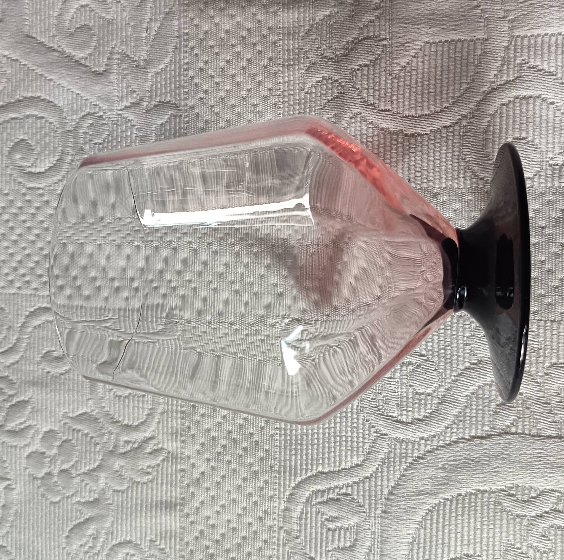 10 large pink art deco glasses with black stem Vintage France