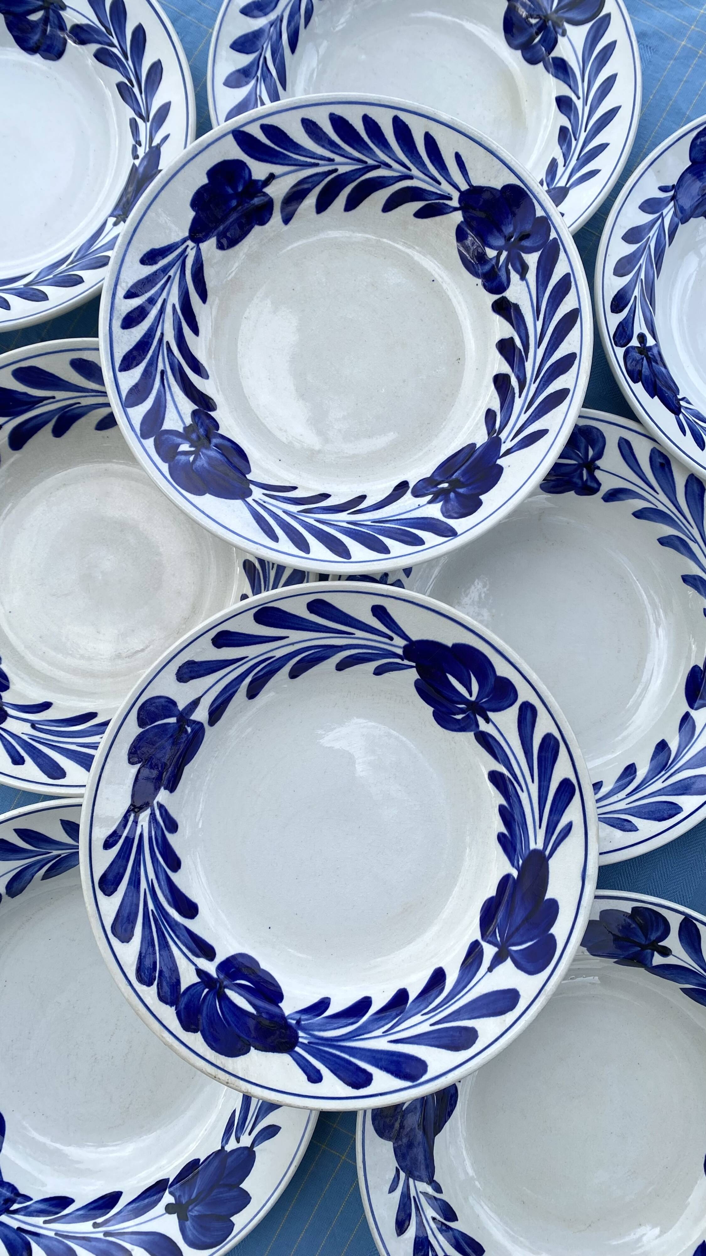 Cobalt blue floral deep plates from Lunéville.