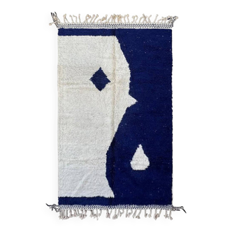 Tapis beni mrirt bérbere en lain 250cmx150cm blanc et blue