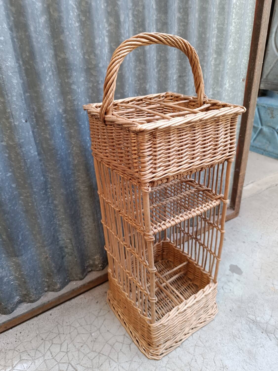 Vintage wicker bar basket bottle holder