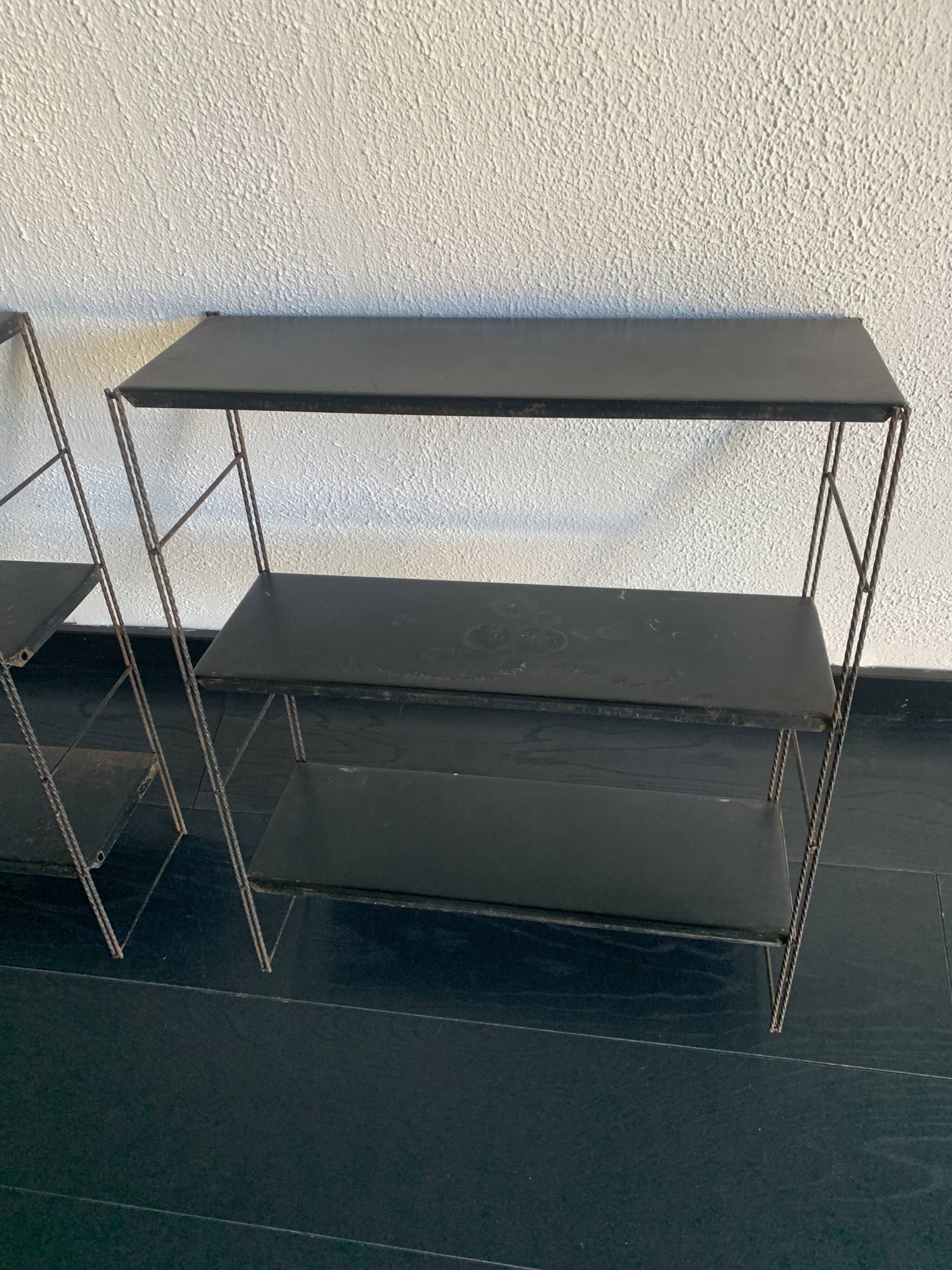 Paire étagères vintage 1960 string noires  - 49 x 58 cm