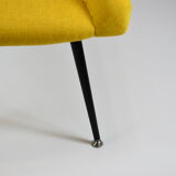 Vintage polish armchair shell, fully renovated, 1960s, fabric, chrome