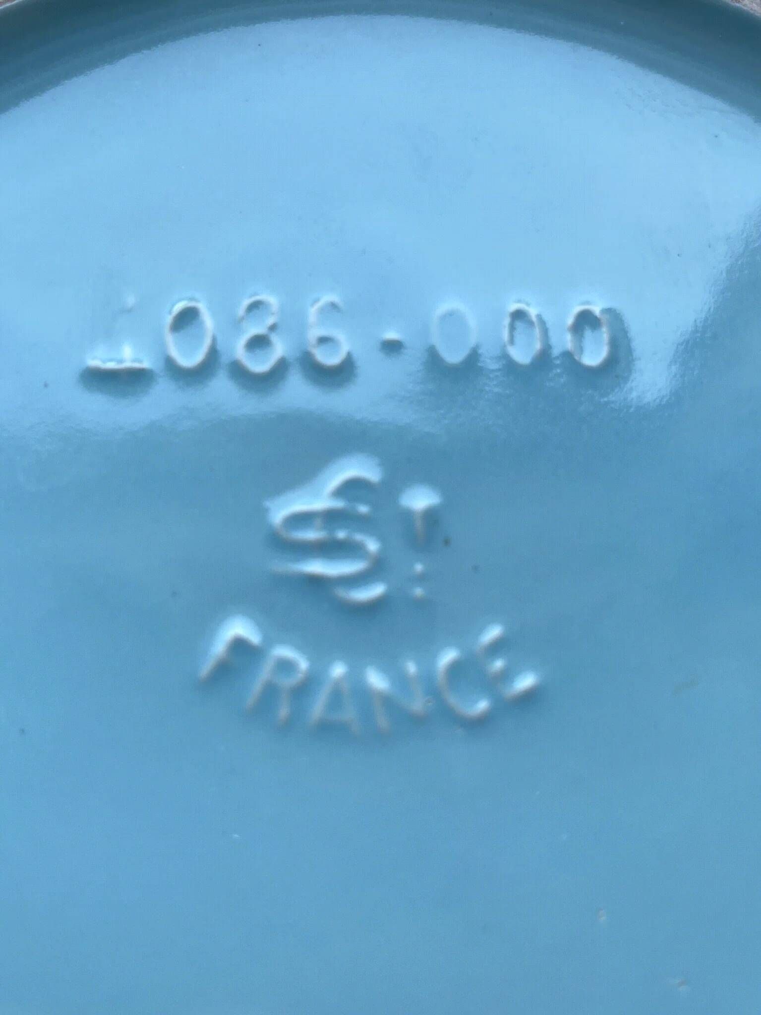 Saint-Clément cache-pot planter signed Blanche Letalle model 4086-000 in blue ceramic and gilding – 28 cm