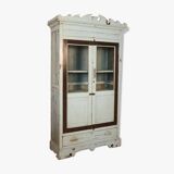 Armoire vitrée art déco en teck birman patine turquoise d’origine