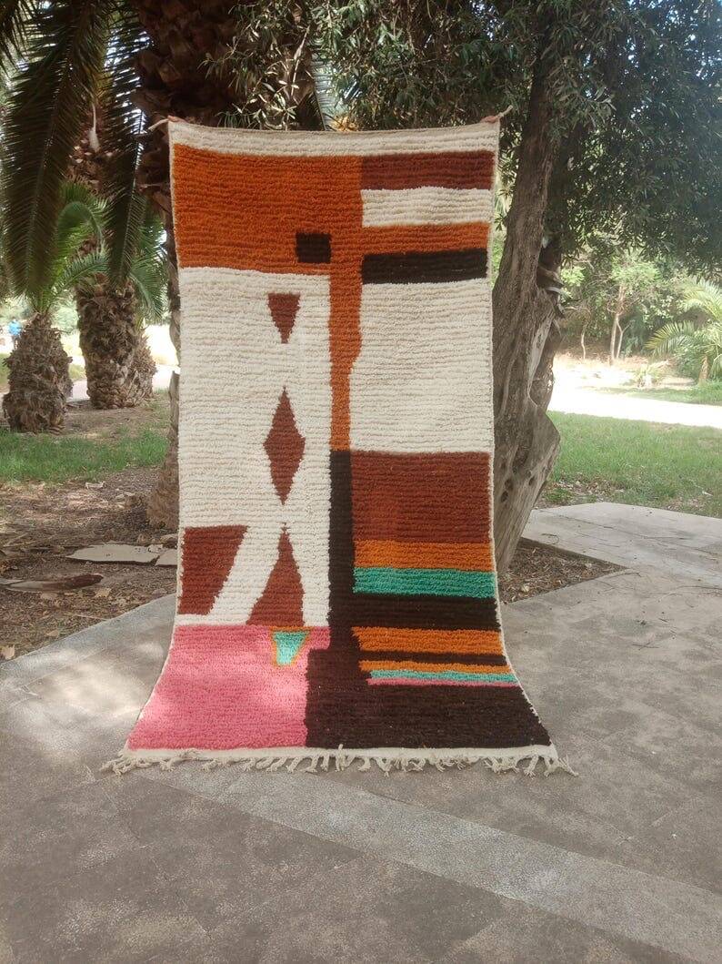 Handmade traditional natural wool rug size 140 x 260 cm