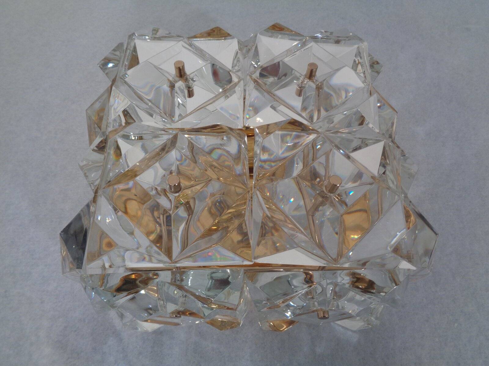 Gold-Plated & Crystal Glass Flush Mount Light from Kinkeldey, 1970s