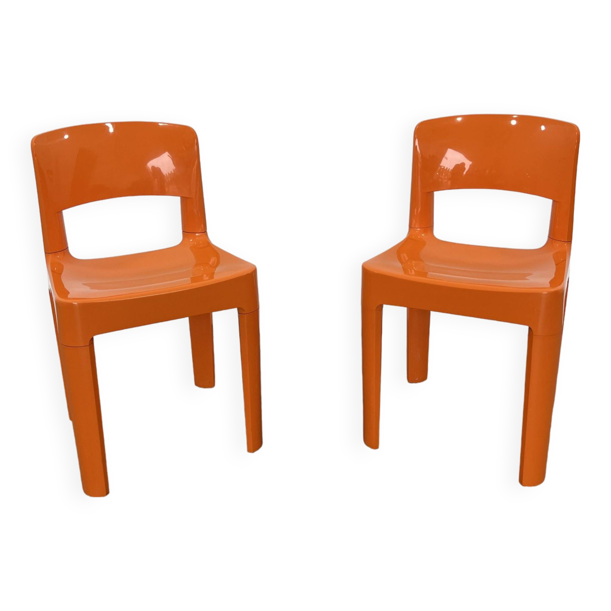 Set of 2 vintage Allibert chairs in orange plastic, France 1970s