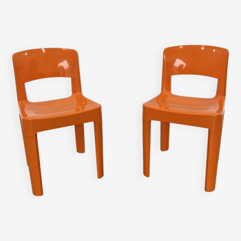 Ensemble de 2 chaises vintage Allibert en plastique orange, France 1970